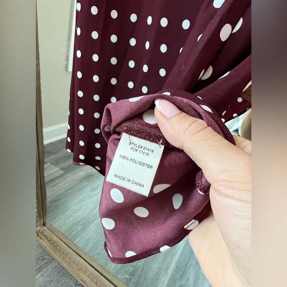New Skies Are Blue Burgundy polka dot Slip midi dress medium - Picture 6 of 6